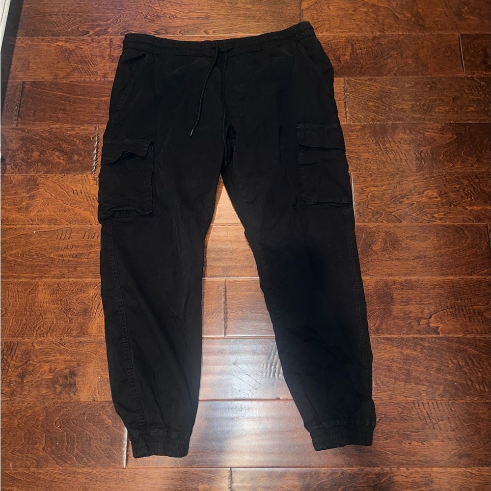 Sun + Stone Black Cargo Joggers with Elastic Cuffs